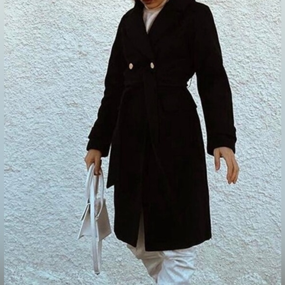 Classic Double Breast Buttons Trench Coat Jacket - Picture 2 of 10